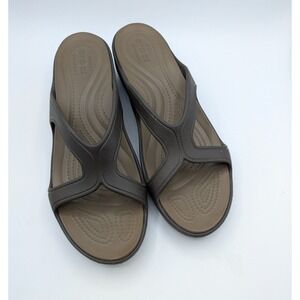 Crocs Dual Comfort Women's Brown Rubber Slip-On Casual Wedge Slide Sandals US 11
